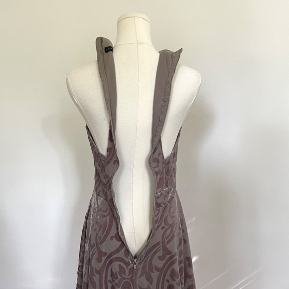 Flocked Velvet Halter Skater Mini Dress Sz 5 Junior Y2K Party Racerback Hoco - Picture 5 of 11
